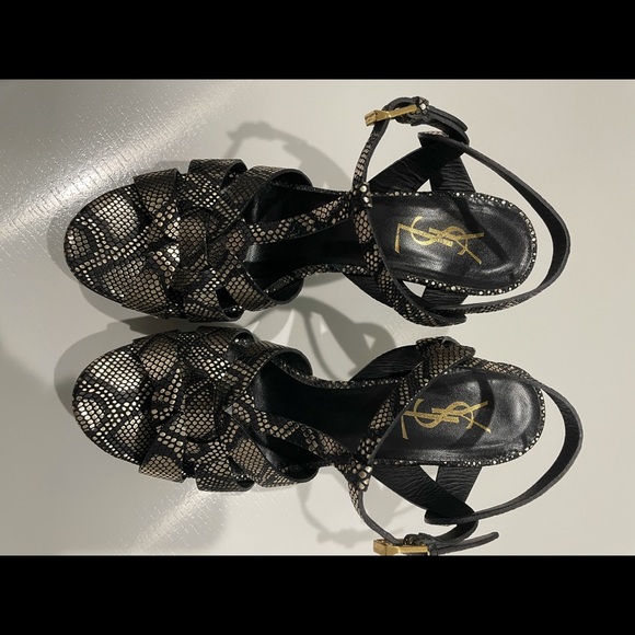Saint Laurent black and gold python tribute sandal size 38 - Picture 2 of 5